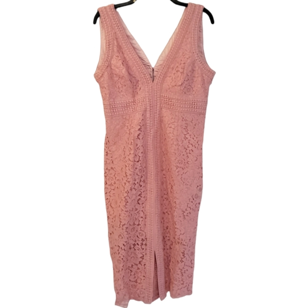 Aritzia Bardot Size 10/Large Lace Light Pink Midi Wedding Cocktail Dress